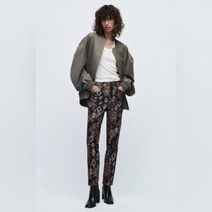 EUC Zara Black Multi Colored Bohemian Printed Straight Leg Pants